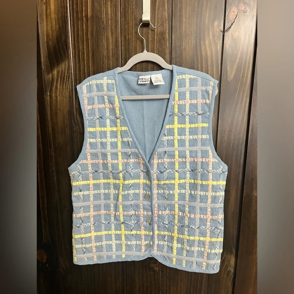 Vintage 1990s Women's Vest Cottage Core Napa Valley Lattice Patchwork-Size:L